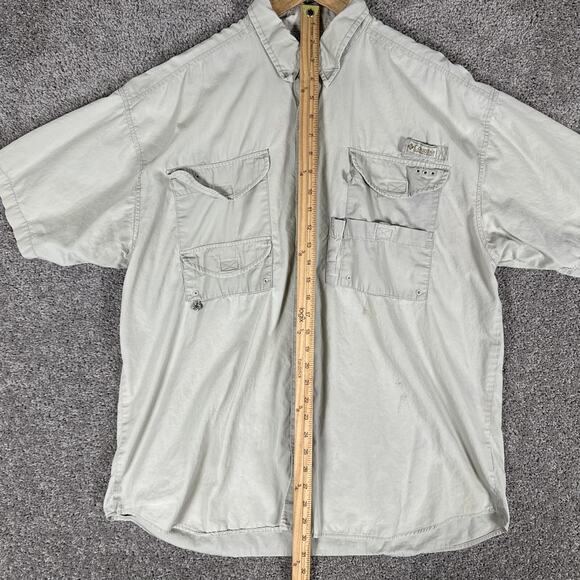 Columbia PFG Shirt Mens L Beige Short Sleeve Performance Vented Fishing FLAWS - Picture 6 of 14
